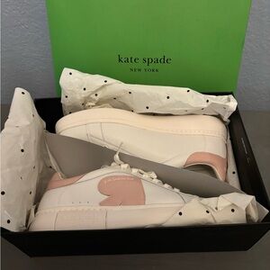 Kate Spade Charli Leather White and Pink Heart Sneakers New in Box
